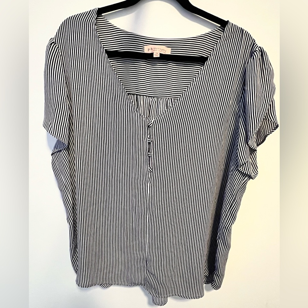 philosophy black and white striped flutter sleeve top
